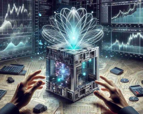 An intricate digital scene illustrating the concept of investing in quantum computing. In the foreground, a pair of hands is adjusting a highly detailed, futuristic quantum computer. The machine emits glowing lines and particles, indicative of its computational power. In the background, a stock market display shows fluctuating graphs and trends, symbolic of financial investment. Around, scattered pieces of paper with algorithms and mathematical equations drawn on them lie, hinting at the depth of knowledge needed. The entire scene should be rendered in a hyper-realistic, high-definition style to capture the complexity and intricacy.