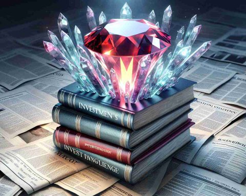 Generate a realistic high-definition image, representing the concept of a hidden gem, intertwined with the idea of investment knowledge. This could be illustrated by showing a gemstone semi-obscured behind a stack of financial newspapers or books about investing strategies, painting a symbolic picture of maturity and wisdom in the investment world.