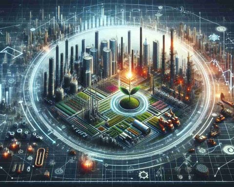 A detailed and realistic representation of the future of industries being reshaped as a result of investment in innovation. Present a high-definition visual metaphor through the lens of an imaginary company called 'LH Aktie'. This could include a futuristic cityscape, advanced machinery or cutting-edge technology being employed in various sectors. Include symbols of growth and prosperity, like a thriving plant or a rising graph to represent investment returns.