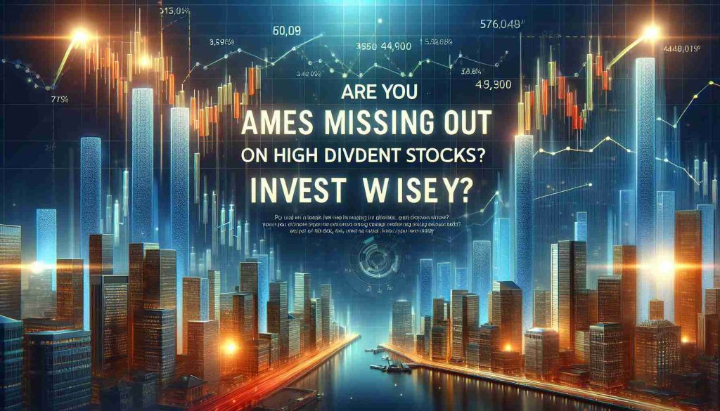 Realistic high-definition image of the concept 'Are You Missing Out on High Dividend Stocks? Invest Wisely'. This could include a dynamic financial market scene with stock charts showing positive trends, and possibly a slogan emphasizing 'Invest Wisely'. Note that the look should be professional, detailed, and striking to mirror the importance of wise investment practices.