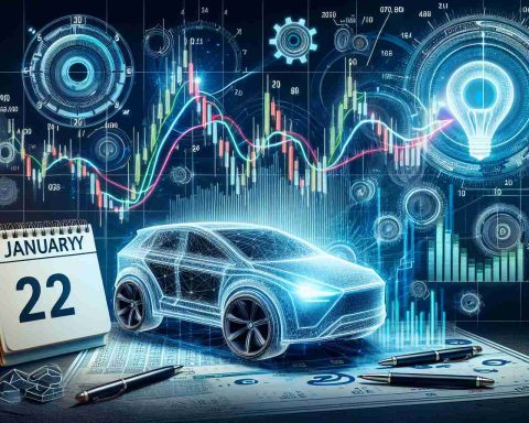 Create a detailed graphic representation showcasing the concept of stock shares of a prominent electric car company facing a crucial moment soon, specifically before January 20. The image should depict metaphoric elements like a stock chart with trend lines and critical points highlighted, alluding to the uncertain future. A calendar marking January 20 should also be present. Please balance realism and symbolism in a high-quality, HD format.