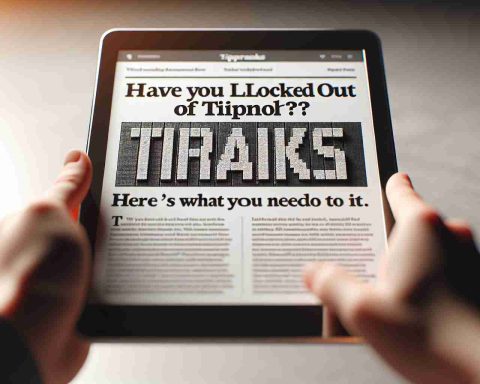 A realistic, high-definition image of an electronic device displaying an article with the headline 'Have You Been Locked Out of TipRanks? Here's What You Need to Know'. It's well-lit and focuses on the device screen showing the tiled up letters of the headline in a bold, eye-catching format. The background would be blur to emphasize the main caption on the tablet screen.