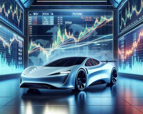 A realistic high definition image representing the concept of investment in the future of electric vehicles. Picture a vibrant stock market scene, with a pristine, sleek generic electric sports car in the foreground, symbolizing innovation and speed. On the background wall, giant monitors display graphs and numbers, suggesting a bullish market trend focused on electric vehicle stocks. Please avoid naming specific car brands.