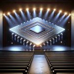 Realistic high-definition image depicting the concept of quantum computing with silicon playing a major role. Imagine this as a stage scene, where quantum chips made of silicon are at the center, spotlighted, representing a huge leap towards affordability in quantum processing. Use visual symbols and metaphors to communicate this complex concept in a creative and intuitive manner.
