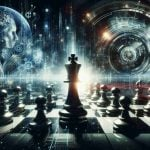 A highly-detailed, realistic image depicting the concept of revolutionary AI technology in motion, as if part of a dramatic shift in strategy from a leading tech company known for its electric vehicles. The scene is dominated by a symbolic image of a chess piece, suggesting strategic moves, with the backdrop filled with futuristic technology visuals that signify the cutting-edge Artificial Intelligence developments.