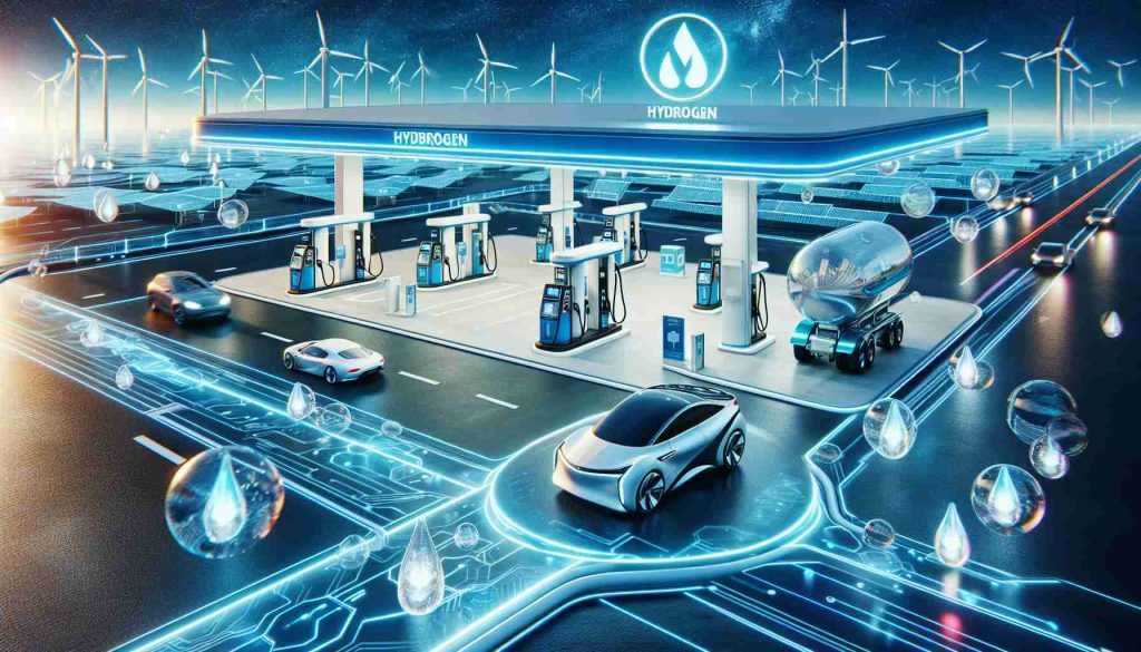 A realistic high-definition image of a futuristic scene showcasing the use of hydrogen as a fuel source. Depict hydrogen gas stations, modern futuristic vehicles running on hydrogen fuel, and various innovative technologies signifying the potential of hydrogen as the fuel of the future.