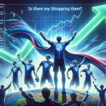 Generate an ultra high-definition image, capturing the theme of a celebrated e-sports team named TSM. The visual narrative should depict the concept 'Breaking Records' and emphasize the team's soaring profits. This should be embodied by perhaps a graph or chart showing an incredibly positive upward trajectory and captioned - 'Is There Any Stopping Them?'. Please avoid featuring any specific individuals. The image style should exude a sense of victory, excitement and highly competitive e-sports atmosphere.