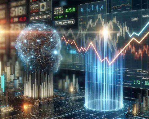 A realistic high definition image representing the concept of artificial intelligence investment boom being in jeopardy. The scene includes a metaphorical stock market chart showing a sudden spike in AI funding, turning downwards, indicating the jeopardy. Meanwhile, another graph indicates the rise of a new challenger in the market. The graphics are filled with digital interfaces, graphs and futuristic elements to symbolize the high-tech environment.