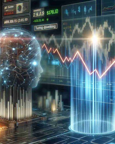 A realistic high definition image representing the concept of artificial intelligence investment boom being in jeopardy. The scene includes a metaphorical stock market chart showing a sudden spike in AI funding, turning downwards, indicating the jeopardy. Meanwhile, another graph indicates the rise of a new challenger in the market. The graphics are filled with digital interfaces, graphs and futuristic elements to symbolize the high-tech environment.