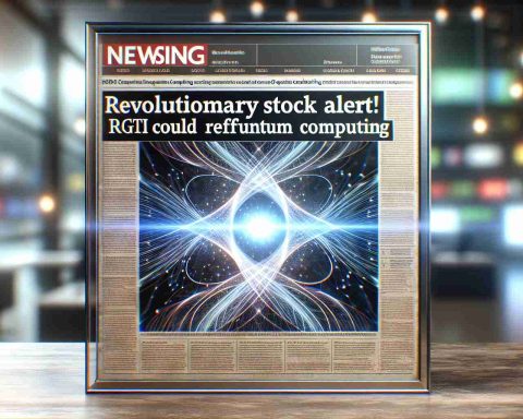 Realistic high-definition image of a headline that says 'Revolutionary Stock Alert! RGTI Could Redefine Quantum Computing', possibly on a news article or website. The headline is featured prominently in bold, attention-grabbing font. Also feature a representation of Quantum Computing through an abstract symbolic image such as intertwined light beams or a 3D representation of qubits.