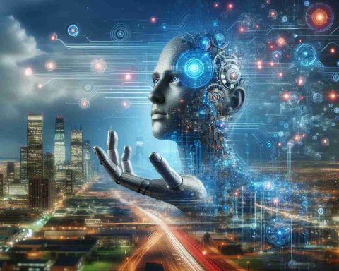 Realistic high-definition image depicting a prominent tech entrepreneur's artificial intelligence vision transforming the future! Illustrate this as more than just technology, but as a comprehensive change impacting every aspect of society.