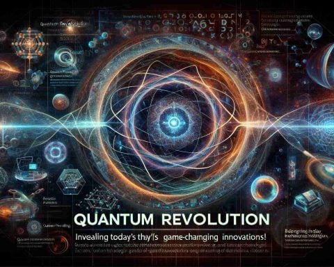 Generate a super high-resolution filtered image featuring the theme of a Quantum Revolution. The key elements should include abstract representations of quantum physics elements like entangled particles and quantum tunneling. Also portray innovations in science and technology as game-changers. Think burgeoning inventions, futuristic devices, holograms, and ground-breaking technology findings. The words 'Quantum Revolution: Closer Than You Think! Unveiling Today's Game-Changing Innovations.' should be predominant and strikingly visible.