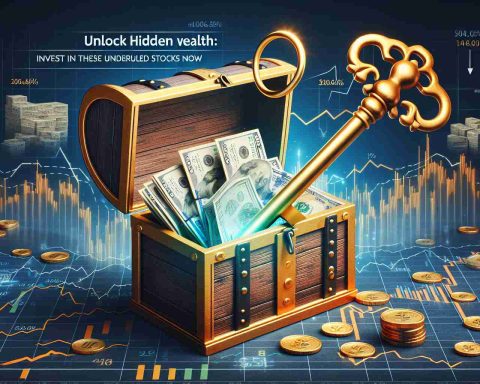 Realistic high-definition conceptual image showing the concept of unlocking hidden wealth. The image should include a metaphorical golden key unlocking a treasure chest filled with symbolically undervalued stocks. Use graph charts, money symbols, and other financial images to represent 'investing'. Please make sure to include the text 'Unlock Hidden Wealth: Invest in These Undervalued Stocks Now' at the top or bottom of the image.