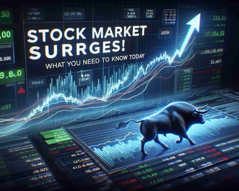 A realistic, high-definition image depicting the concept of the stock market surging. The image could include elements such as a graph with an upward-trending line, some stock tickers, and perhaps some symbolic elements like a bull (representing a bullish market). The words 'Stock Market Surges! What You Need To Know Today' should be prominently displayed in an attention-grabbing font.