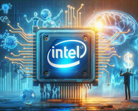 Realistic high-definition image representing Intel's strategic decision of investing heavily into artificial intelligence, and the potential implications of this move for investors. The image could portray symbolic elements like the Intel logo, artificial intelligence themes like neural networks or robots, and investor-related symbols like stock market graphs or dollar signs.