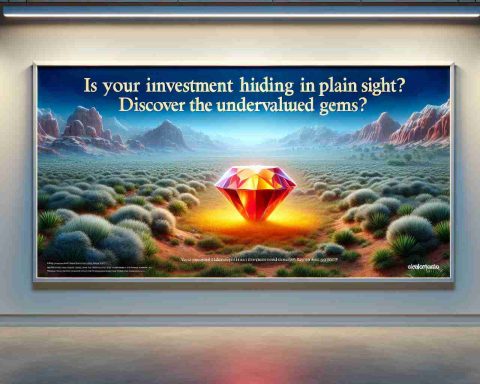 A hyper-realistic and high-definition image featuring a hidden treasure scene. It shows a plain, seemingly ordinary landscape with a vibrant jewel subtly hidden in the scene. There's a banner across the image with the text: 'Is Your Next Investment Hiding in Plain Sight? Discover the Undervalued Gems'. The intention of the image is to symbolize finding overlooked opportunities in a commonplace setting.