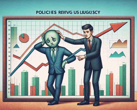 A detailed image representing the concept of policies reviving a sluggish stock market. Please portray a person, symbolizing a policy maker, who is trying to stimulate a stock market that is visually represented as a sluggish character. Few stock market representative charts and graphs should be displayed in the background.