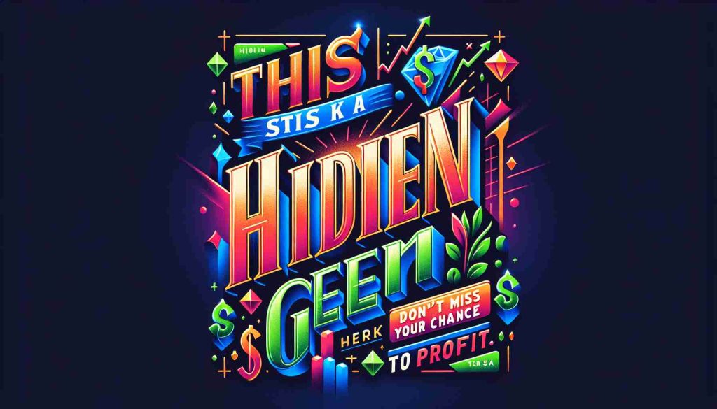 Realistically illustrated image displaying the header 'This Stock is a Hidden Gem! Don’t Miss Your Chance to Profit.' in vibrant colors. The phrase could be styled with a dynamic font and effects that imply progress and riches, perhaps with some symbols of stock market like graphs, dollar signs, and diamonds to represent the 'hidden gem'. The overall vibe of the image should be positive and motivating, delivering a promise of potential profit.