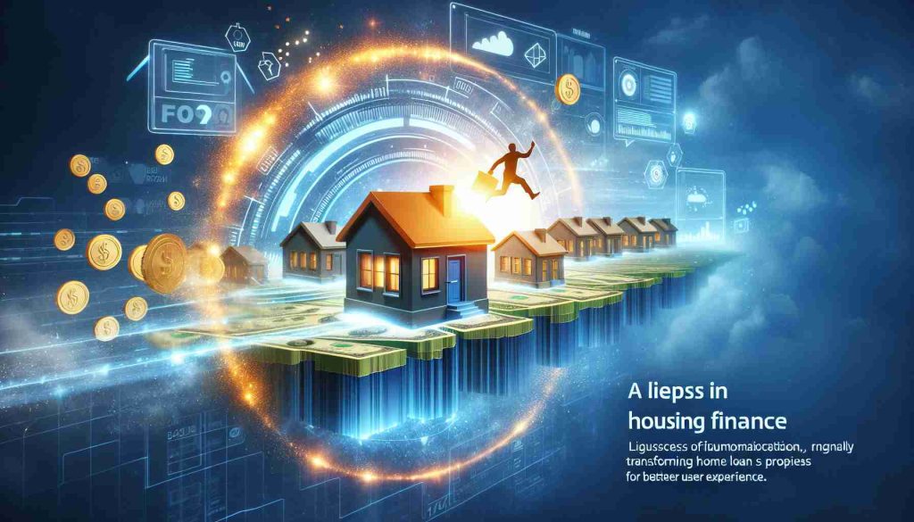 High-definition, realistic digital portrayal of a leap in housing finance technology. This involves nuances of automation, optimization, and digitization, largely transforming the home loan process for better efficiency and user experience. The image should bright and dynamic, illustrating breakthroughs in financial technology.