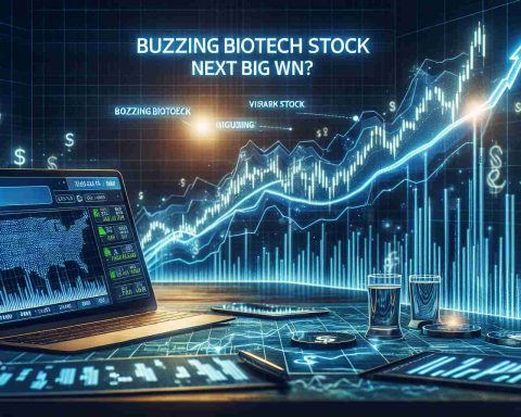 Create a realistic, high-definition image that reflects the excitment around a promising biotech stock. Visualize this as a digital stock market chart where the graph line is drastically trending upwards, symbolizing an uptick in its value. Graphics or texts such as 'Buzzing Biotech Stock - Next Big Win?' could accompany this scene to emphasize the potential victory for investors. Remember to not feature any specific real-world company or individual.