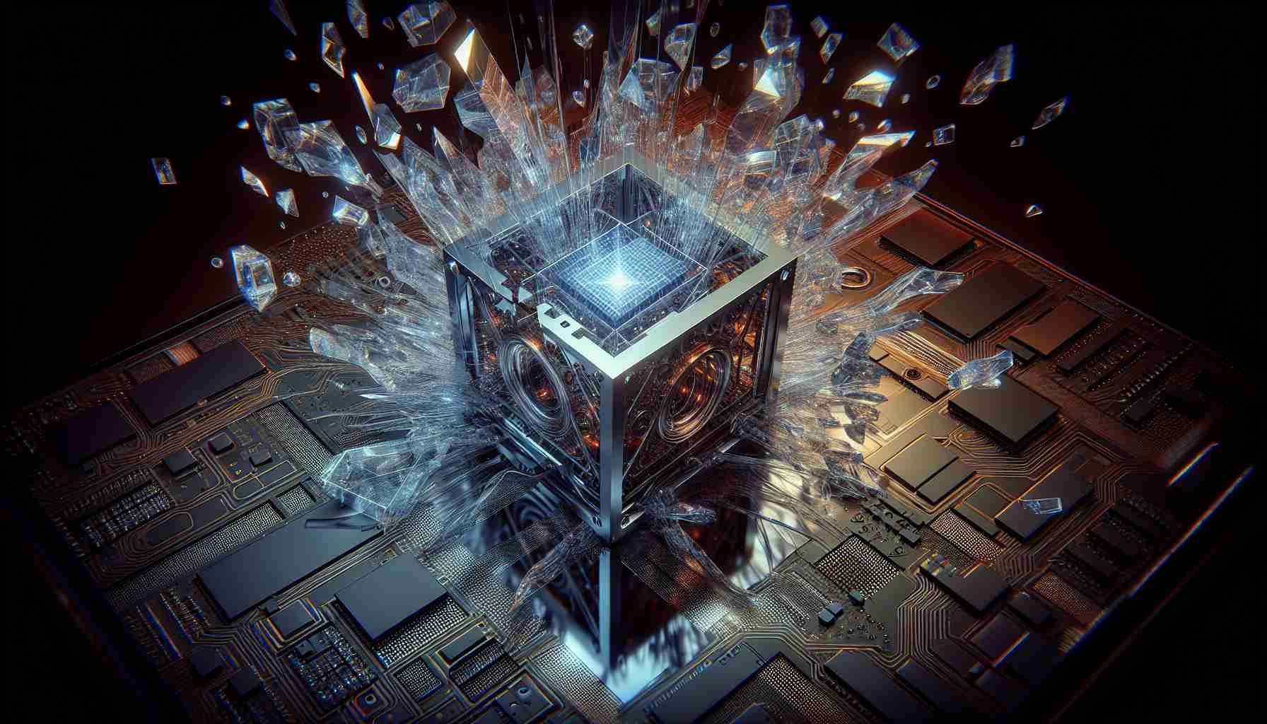 A high definition, realistic image showcasing the revolutionary leap forward in technology with D-Wave Quantum Computing. The image portrays an advanced and sophisticated quantum computer, breaking through barriers symbolized by shattered glass or similar representations. Around the quantum computer, intricately designed circuits and quantum bits (qubits) can be seen, reflecting the intricacies and complexities of quantum technology. The overall tone of the image suggests a radical shift and unprecedented progress in the field of technology.