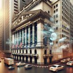 A high-definition, realistic image of a renowned stock exchange located in India. The symbolic image should depict facets of innovation and economic shifts, blending modern technology with traditional trading elements. Envision this with elements such as digital stock number boards, buzz of traders, and architectural details symbolic of the institution's heritage and innovation. The overall atmosphere should reflect the dynamics of a busy trading day amidst transitional economic trends.
