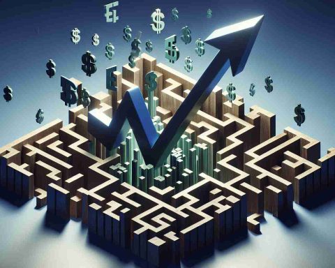 A high-definition, realistic representation of the concept of a 'Revolutionary ETF (Exchange Traded Fund)' portraying a bold disruptor in the landscape of Australian hedge funds. This should be symbolically represented rather than literally, with abstract elements like a stylized ETF indicated by a strong, rising arrow graphic breaking through traditional financial constrains represented by a maze or a wall of hedge-like structure.