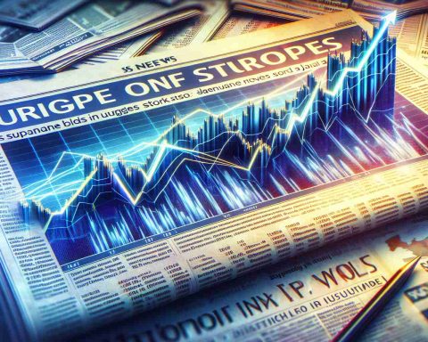 A realistic HD image illustrating the surge of European Stocks, capturing the bold moves in January. The image should ideally depict a graph or charts showing upward trends and sharp inclines, symbolizing the strong performance of the markets. Alongside, there might be financial news headlines or articles referring to these events, creating a sense of excitement and dynamism in the financial world.