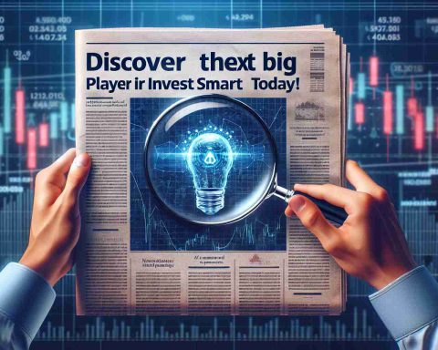 High-definition, realistic illustration of the concept 'Discover the Next Big Player in AI Stocks! Invest Smart Today'. It shows a hand holding a magnifying glass over a newspaper with headlines about the rise of a new, significant AI company in the stock market. The background is filled with stock market charts showing positive trends. Remember, the company's specific name and logo are abstract and generic.