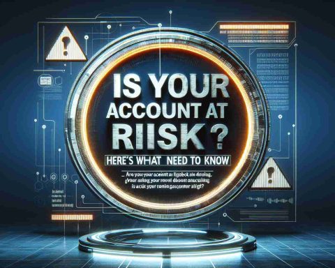 A realistic high definition image depicting a cautionary graphic. The graphic features a digital-themed background, symbolizing the online world. At the center, there's a large, bold question that stands out: 'Is Your Account at Risk?'. Just below the question is a headline in a slightly smaller font that reads 'Here's What You Need to Know'. The overall look and feel of the image should communicate urgency and the importance of cybersecurity.