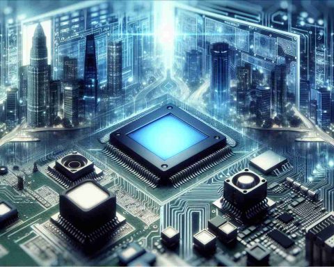 A photo-realistic HD image representing the concept of a technology company, possibly a microchip manufacturer, contemplating delisting from the stock exchange. The image should suggest the idea of future technologies, perhaps showcasing elements such as advanced computer components, holographic displays, futuristic cityscapes or high-tech data centres.