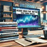 Create a realistic, high-definition image representing 'Insider Moves That Matter! Stock Trading Insights Unveiled'. The image should include a financial newspaper with headlines about stock trading strategies and predictions, a stack of investment books that reflect insider insights, a computer screen displaying live stock market trends, and a cafe setting that reflects where traders might be unveiling these insights. Carry the tone of learning and discovery of potential successful stock trading tactics.
