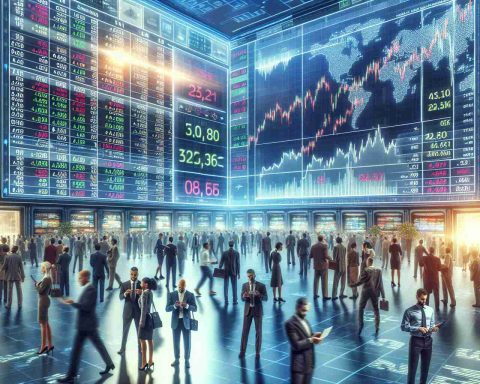 A detailed, high-definition image displaying the ups and downs in a marketplace. The scene should showcase a large digital screen showing various stock market indicators, indicating surprising gains and losses. Traders of different races, genders, and ages bustle around with their devices, reacting to the market shifts. The atmosphere of the market is filled with a mix of surprise, excitement and apprehension.