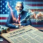 A realistic HD photograph depicting a shaky stock market, associated with a politician's discussions about imposing tariffs. A symbolic question arises: Is economic stability at risk? Visual elements to represent this include a stock market graph showing a downtrend, a newspaper discussing tariffs and uncertainty in the economy.