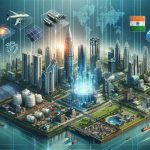 A high-definition, realistic image showcasing India's booming investment sectors in the year 2025. Include various symbols of economic growth such as high-rise buildings, modern technology equipment, solar panels, bustling stock markets, etc., to represent the upcoming hot sectors for investment.
