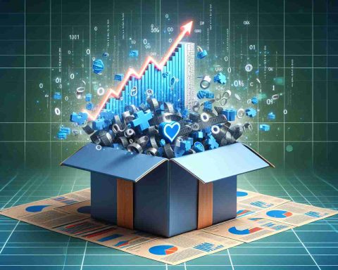 High-definition, realistic illustration of the concept 'Healthcare Data Boom!' Depict an overflowing box or container with symbols of data such as graphs, charts, and binary codes representing the huge amount of data in healthcare. Also, show a market graph trending upward to signify the 'Phenomenal Growth' of the analytics market in healthcare. The illustration should capture the scale and excitement of the emerging field of healthcare data analytics.