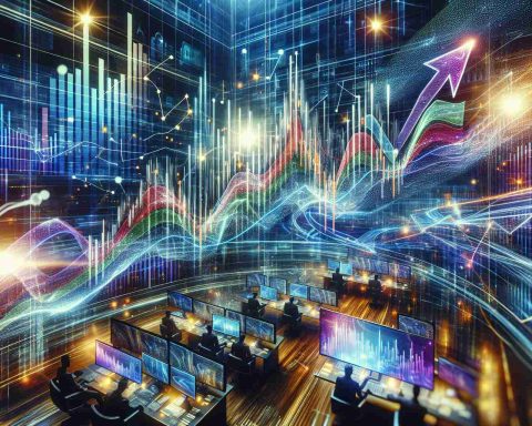 An HD photo representing the concept of market momentum in a vivid and engaging way. The image presents a surge in stock prices with technicolor graphs on digital screens to depict earnings results. Lines on the graph are dynamically tilting upward, an embodiment of the positive swing in the market dynamics. Adding a touch of creativity, there are clusters of stars shining bright, symbolizing the brightening market prospects. The scene is set in a high-tech trading room, buzzing with energy as traders engage enthusiastically. Imagine everything bathed in the sheen of optimism reflecting the resurgent market.