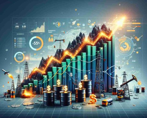 Create a realistic high-definition graphic that visualizes a significant surge in oil prices. It should include dynamic charts and graphs to represent the increase, and a headline that reads, 'Oil Prices Set to Surge: What This Means for Energy Companies?'. The graphic should also incorporate elements such as oil derricks, barrels of oil and currency symbols to represent the correlation between oil prices and profitability for energy companies.