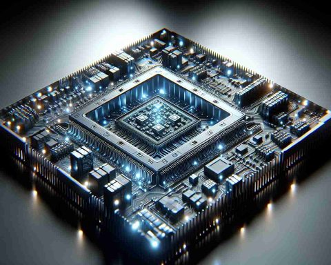 Visualize a futuristic computer chip that has the potential to revolutionize the field of computing. This should be an ultra-high-definition image portrayed with realistic aesthetics. The chip is intricate, filled with an array of tiny and complex electronic components. Lighting should be used to highlight its sophistication and potential impact on the future of technology.