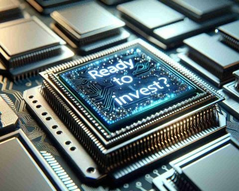 Detailed high-definition image featuring artificial intelligence (AI) chips that are transforming the semiconductor market. The image should show visually appealing piles of advanced AI chips, cleanly organized and sparkling under the ambient lighting, suggesting a promising investment opportunity. The phrase 'Ready to Invest?' should also be incorporated into the image as a bold and captivating call-to-action.