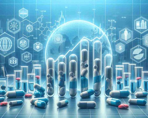 Generate a realistic HD image representing the abstract concept of investing in the pharmaceutical sector. It should depict two columns under the title 'Top Pharmaceuticals to Invest In', each containing a stylized, non-branded drug capsule and generic financial growth graphs to symbolize the potential for lucrative investments. The background should subtly hint at medical research and the pharmaceutical industry, perhaps by featuring laboratory equipment or test tubes in a soft focus. Do not include any specific names, trademarks, or identifying features of any actual stocks or companies.