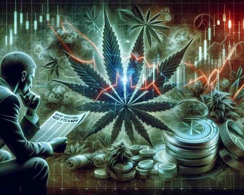 A highly detailed, high-definition illustration of a concept depicting the struggle of marijuana stocks. This could be shown as a graph or chart showing a downward trend, intermingled with symbolic imagery related to cannabis such as a marijuana leaf. There could be elements suggesting investors analyzing data or pondering, such as an individual peering at the graph with a serious expression, maybe reading a newspaper or report titled 'What Investors Need to Know'. The overall tone should be serious and reflect the uncertainty and complexity of the subject matter.